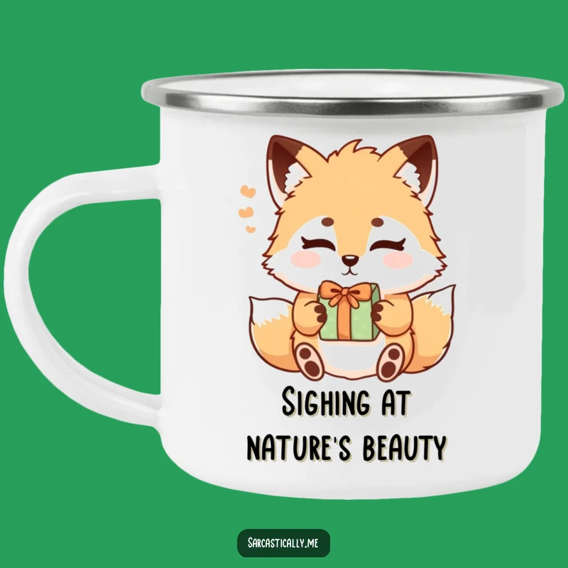 Funny Fox Sigh Camping Mug: Eyebrow Raise Outdoor Companion Gift