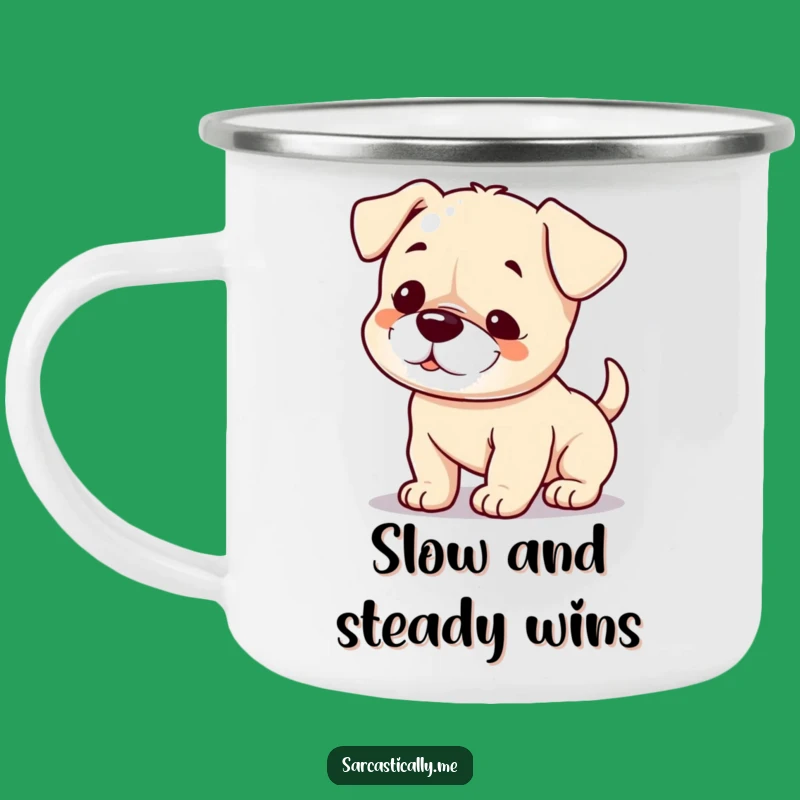Funny Puppy Smirk Camping Mug: Slow Wagging Tail Outdoor Companion Gift