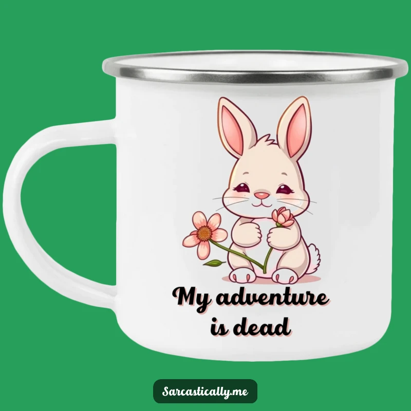 Funny Bunny Camping Mug: Deadpan Foe with Wilting Flower