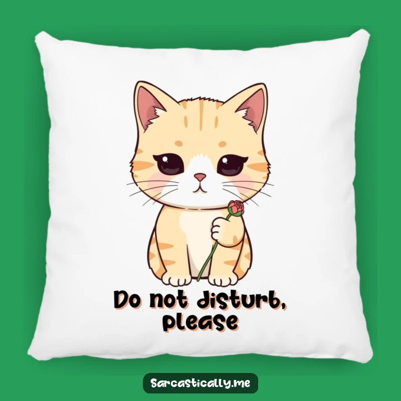 Funny Deadpan Cat Pillow: Cozy Wilted Flower Accent Pillow Gift