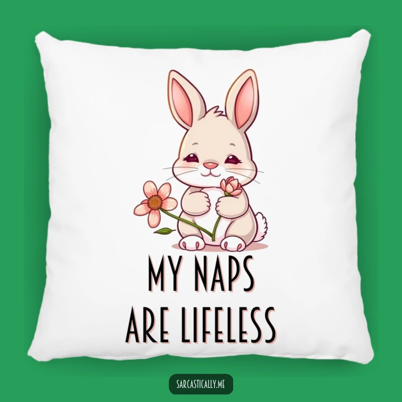 Funny Bunny Pillow: Deadpan Expression, Wilting Flower