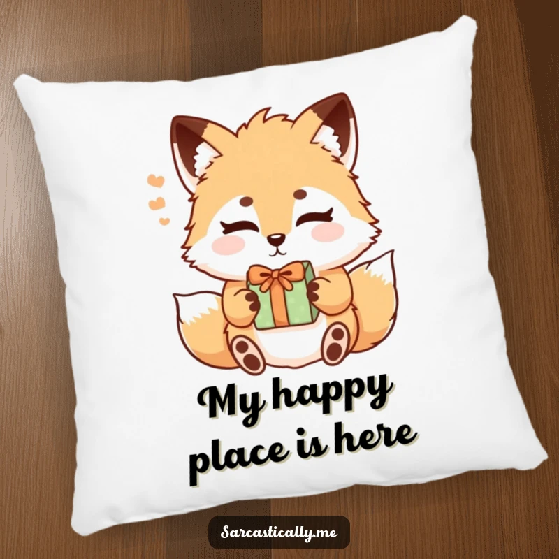 Funny fox pillow with a fluffy fox sighing with raised eyebrows, perfect for a humorous and comfortable home accent.