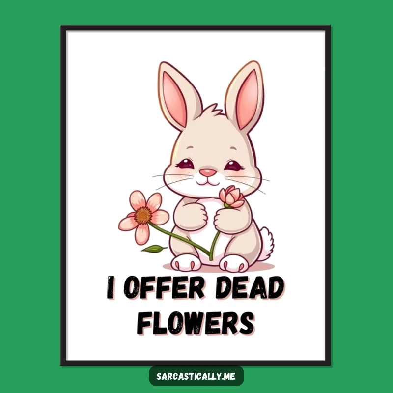 Funny Bunny Digital Art: Deadpan Expression, Wilting Flower