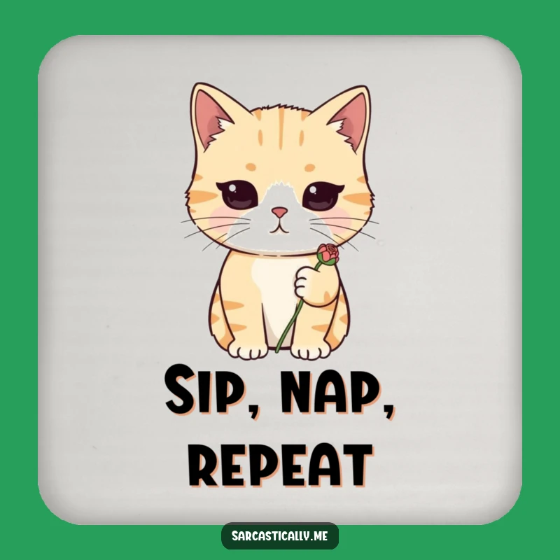 Funny Deadpan Cat Coaster: Wilted Flower Protective Drink Gift