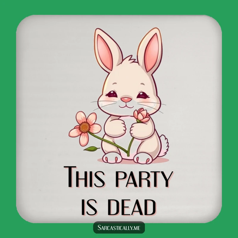 Funny Bunny Coaster Set: Deadpan Expression, Wilting Flower