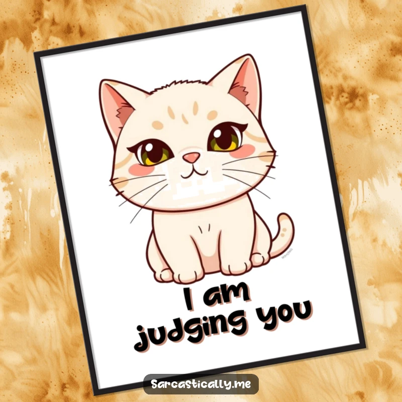 Funny cat art poster, showcasing a cat with a prominent raised eyebrow and inquisitive head tilt, perfect for adding witty decor.