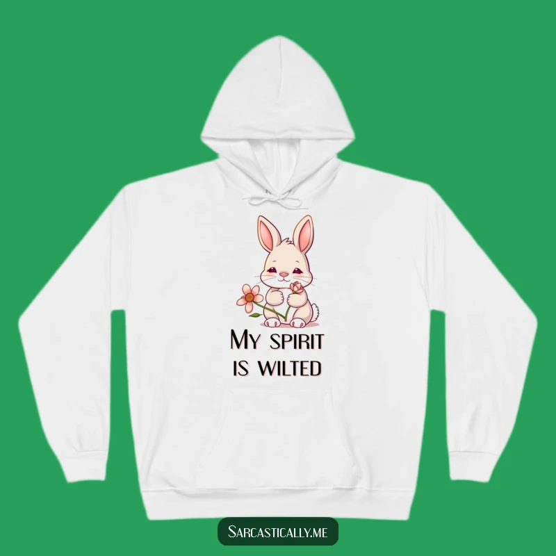 Cozy Funny Bunny Hoodie: Deadpan Foe with Wilting Flower