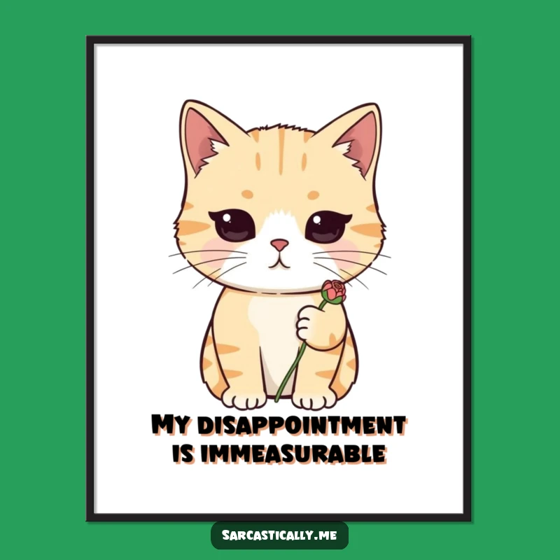 Funny Free Printable Wall Art: Deadpan CatWith Wilted FlowerHilarious Downloadable Cat Decor