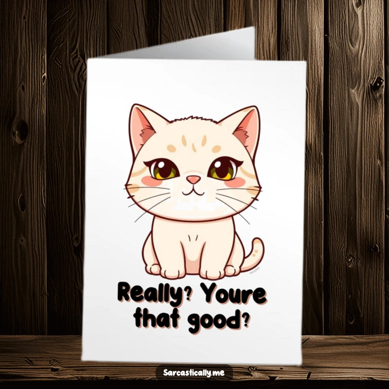 Funny Free Printable Congratulations Card: A cat raises an eyebrow and tilts its head, questioning your success.