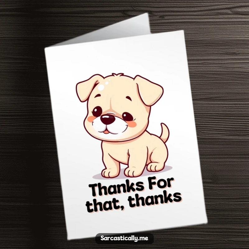 Funny Free Printable Thank You Card: Playful puppy with a small smirk and a slow tail wag, conveying a hilariously understated thank you.