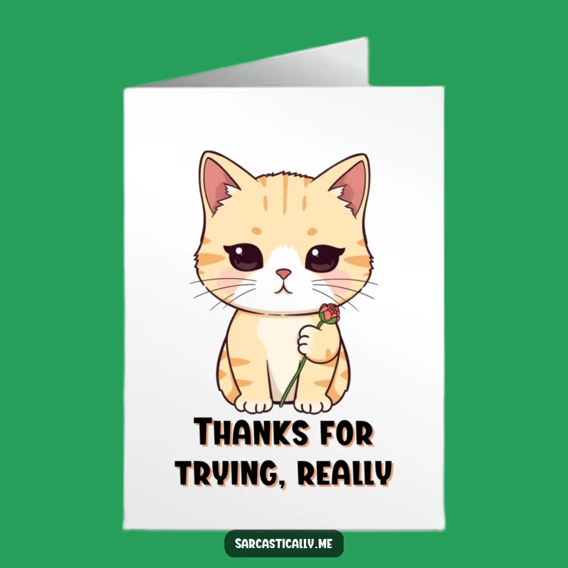 Free Printable Thank You Card: Sarcastic Cat Hilarious Downloadable Gift for Grateful Givers