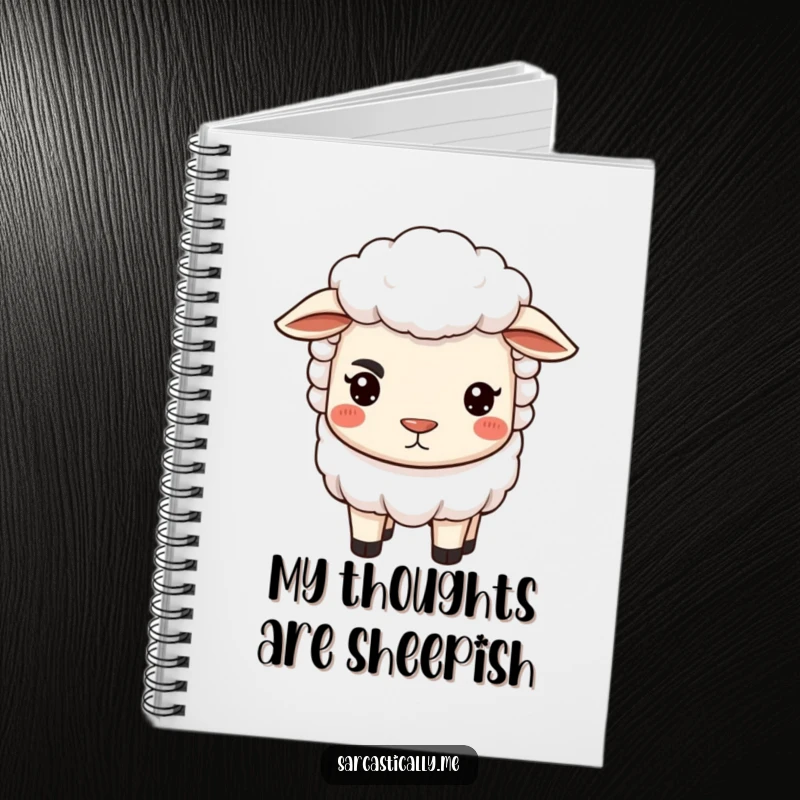 Funny sheep notebook with a judgmental sheep's arched eyebrow and pursed lips on the cover, ideal for note-taking.