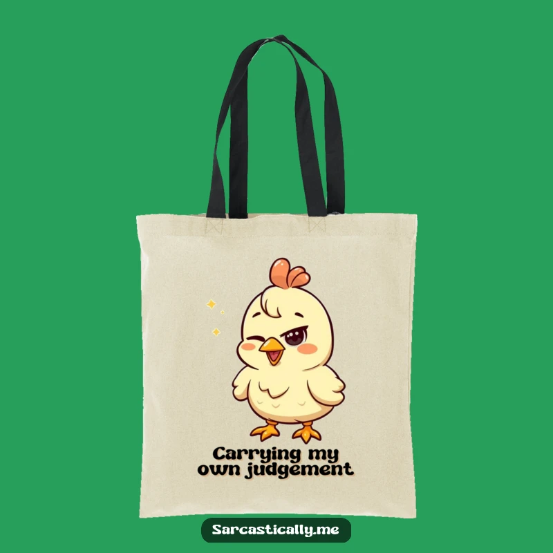 Funny Chicken Squint Tote Bag: Unimpressed Shiny Object Carry-All Gift